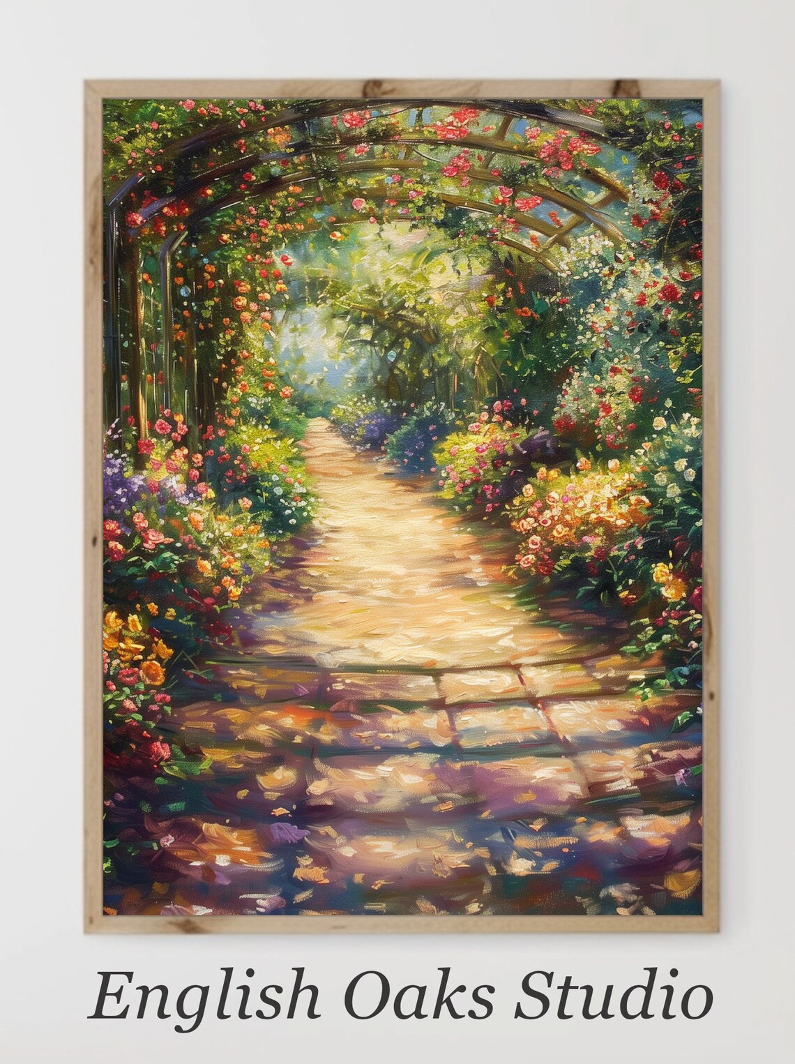 English Rose Garden Arches With Sunlit Flower Tunnel Path Poster