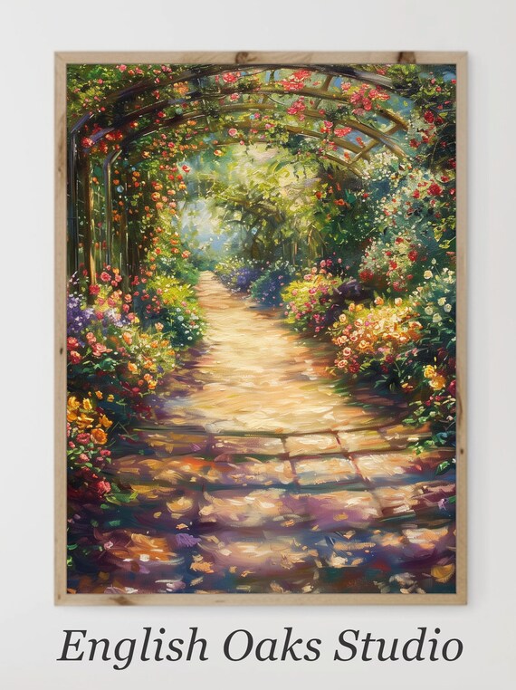 English Rose Garden Arches With Sunlit Flower Tunnel Path Poster