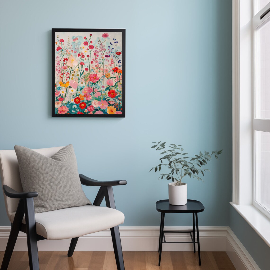 Whimsical Wildflower Field Light Airy Pink Red Yellow Blooms Poster - Image 2