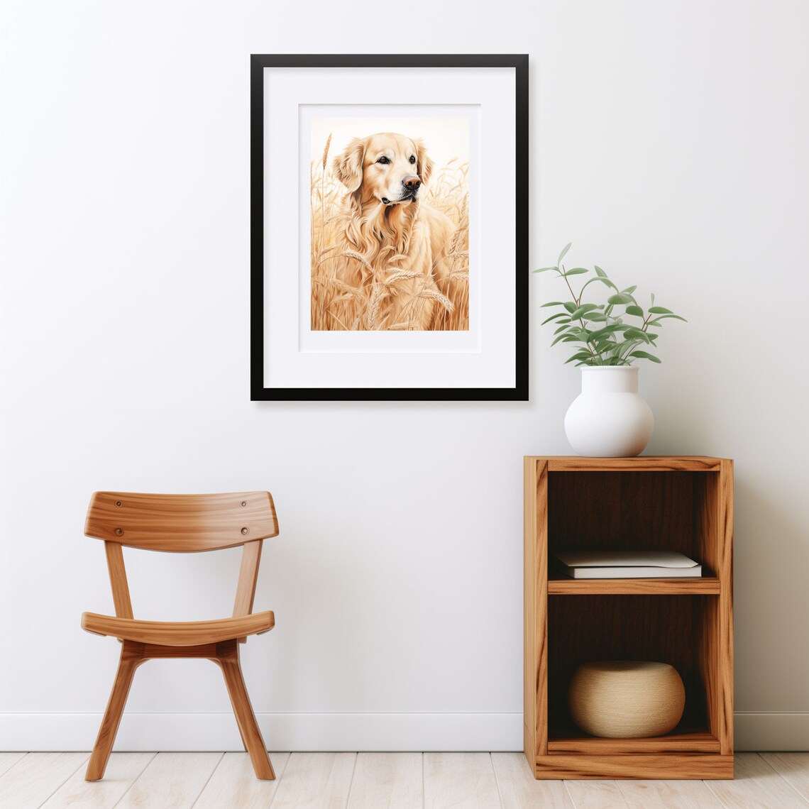 Golden Retriever Oil Painting Wheat Field Warm Dog Portrait Poster - Image 2