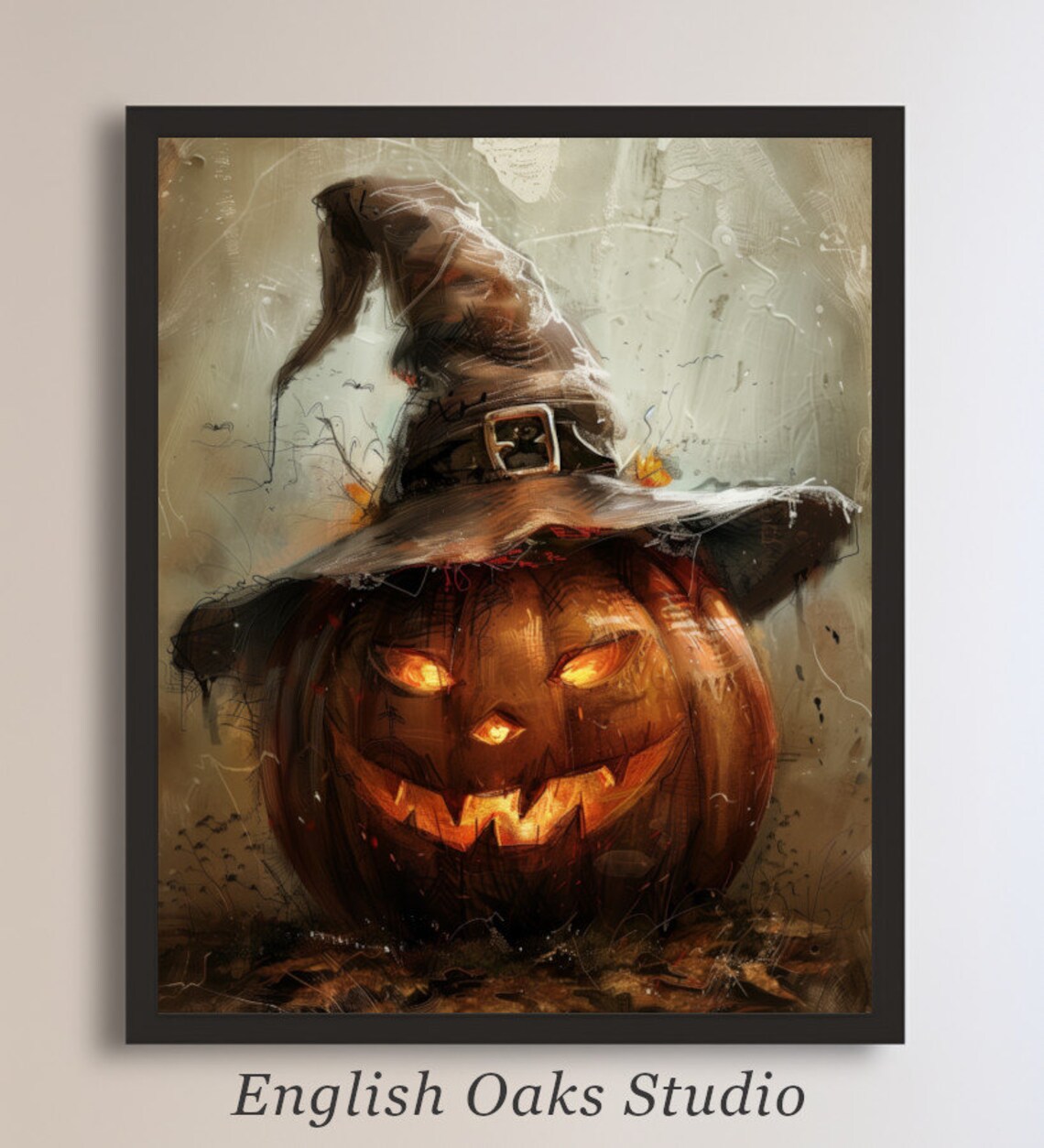 Vintage Scary Pumpkin Witch Hat Halloween Art Print