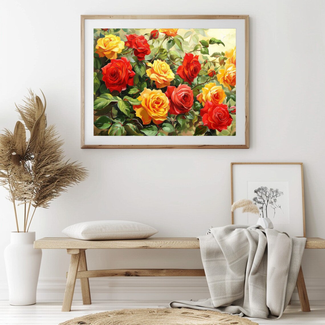 Yellow Red Roses Botanical Painting Vibrant Floral Still Life Poster - Image 2