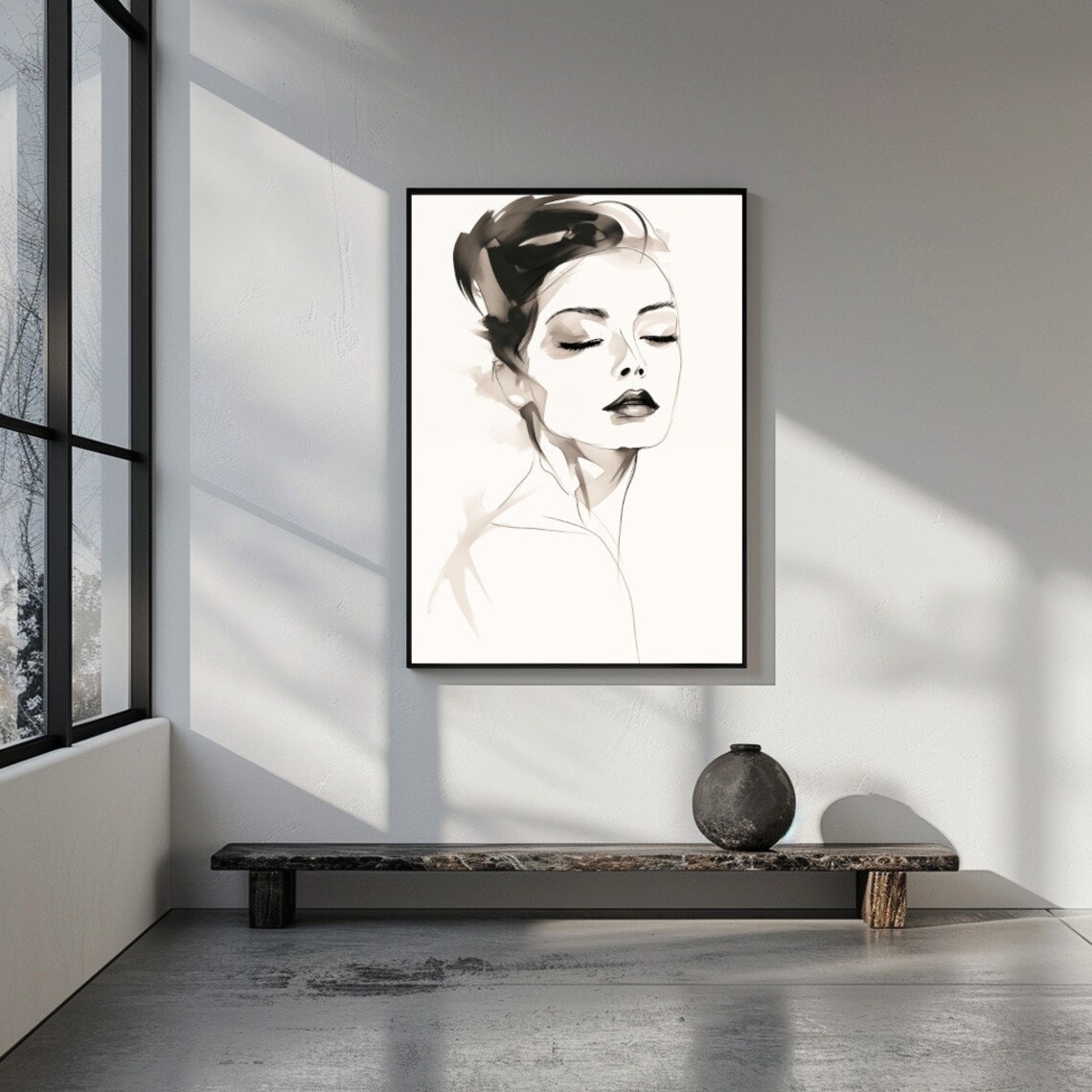 Serene Woman Face Minimalist Ink Sketch Modern Abstract Wall Art - Image 2