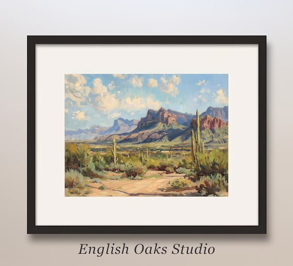 Vintage Southwestern Desert Landscape Painting Neutral Arizona Desert Wall Art