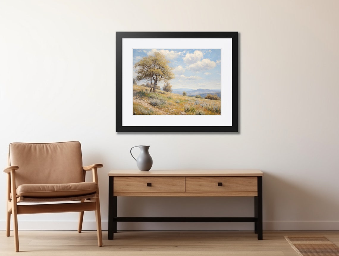 Lone Oak Tree on Golden Summer Hillside Overlooking Valley Art Print - Image 2