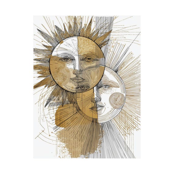 Celestial Sun And Moon Face Boho Art Print
