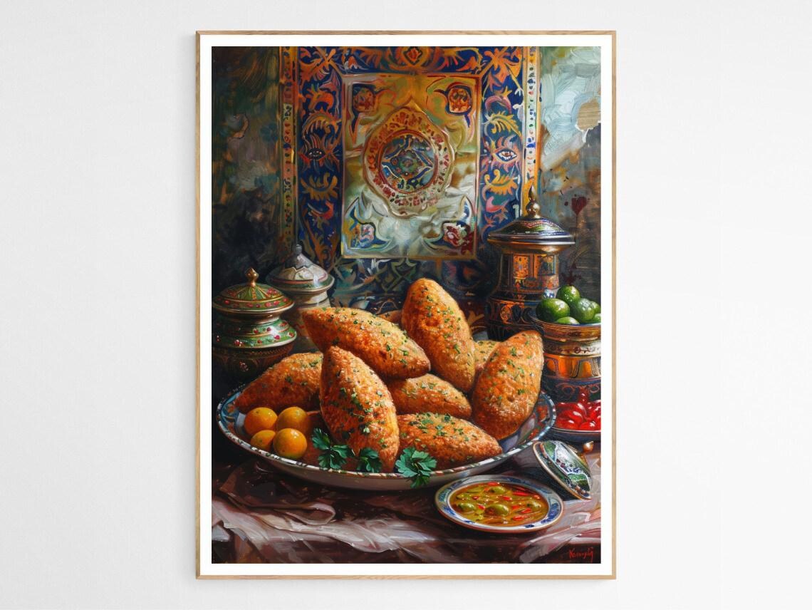 Palestinian Kibbeh Feast Still Life Oil Painting Middle Eastern Art Poster