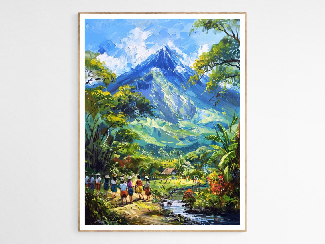 Mount Apo Peak Towering Over Farmers Impressionist Landscape Print