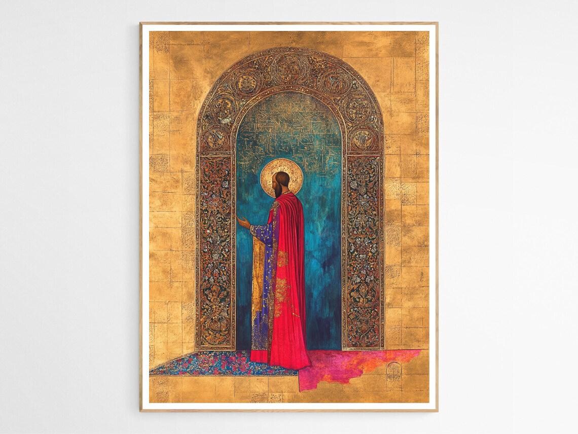 Saint with Golden Halo Sacred Armenian Gospel Religious Art Poster