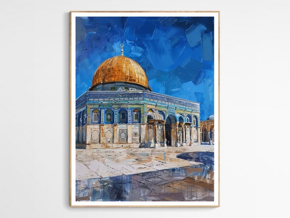 Unique Alaqsa Mosque Art Print Palestine Dome Of The Rock Old Architecture Vibrant Decoration Artwork Spiritual Home Decor Eid Gift