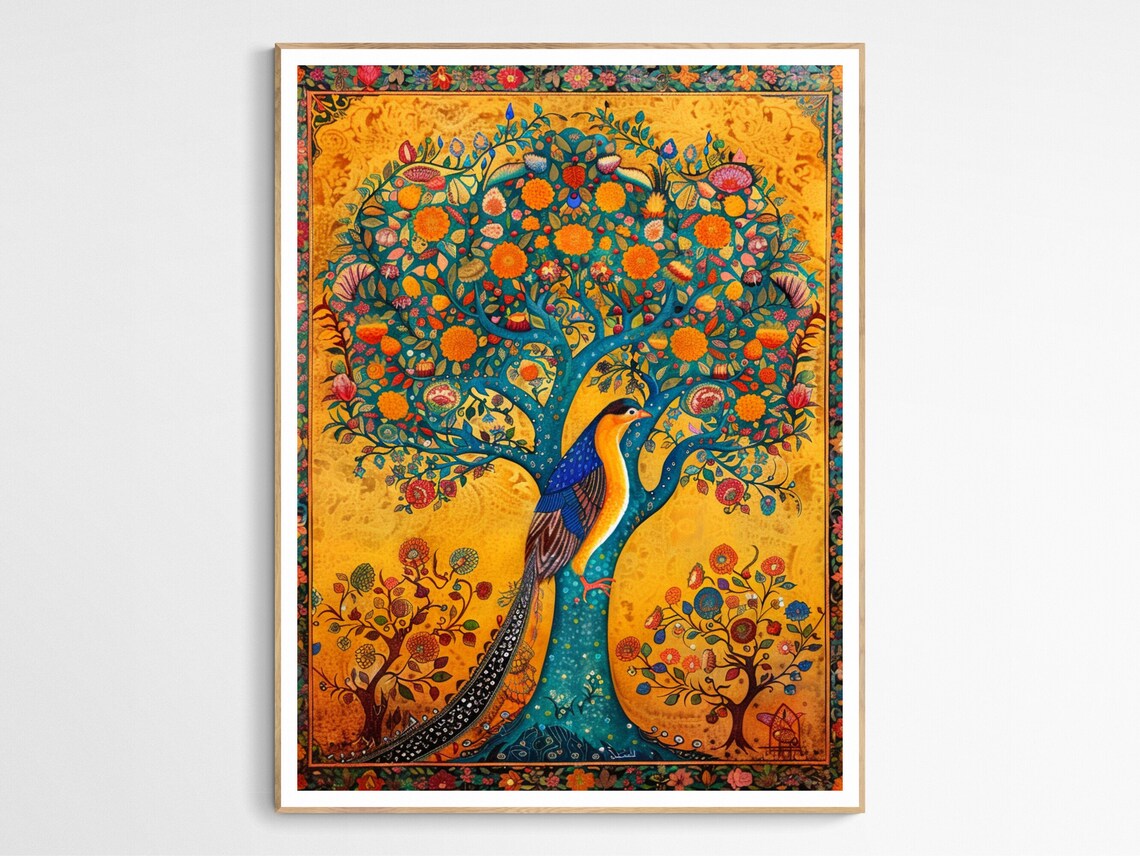 Golden Tree Of Life With Colorful Bird Ornate Islamic Poster