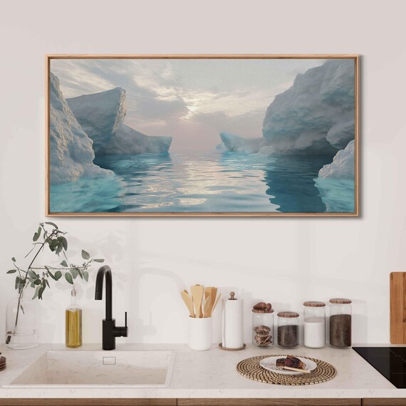 Mystical Waterway Between Cliffs Wall Art Print Fantasy Atmosphere Silver Sunrise