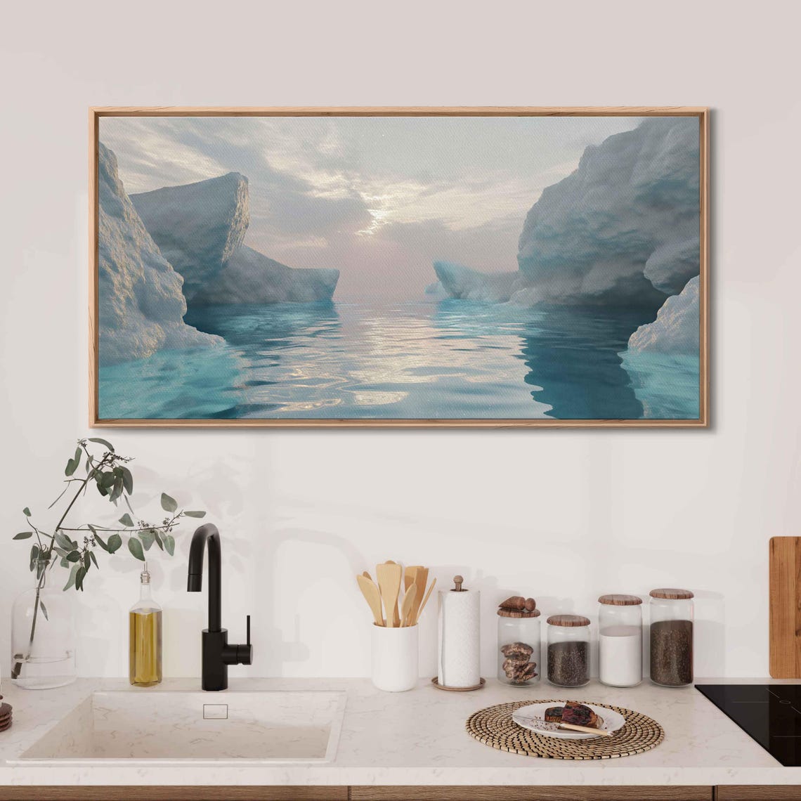 Serene Waterway Between Pale Cliffs Silver Sunrise Reflections Poster