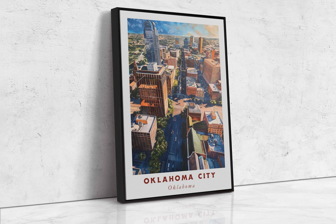 Oklahoma City Oklahoma Downtown Skyline Aerial Travel Poster - Image 2