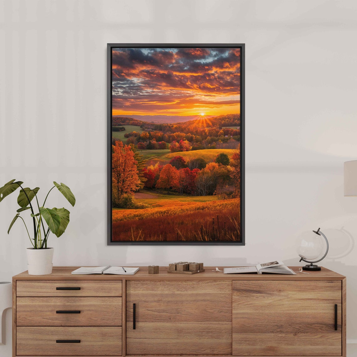 Autumn Sunset Rolling Hills Fiery Sky Fall Foliage Landscape Poster