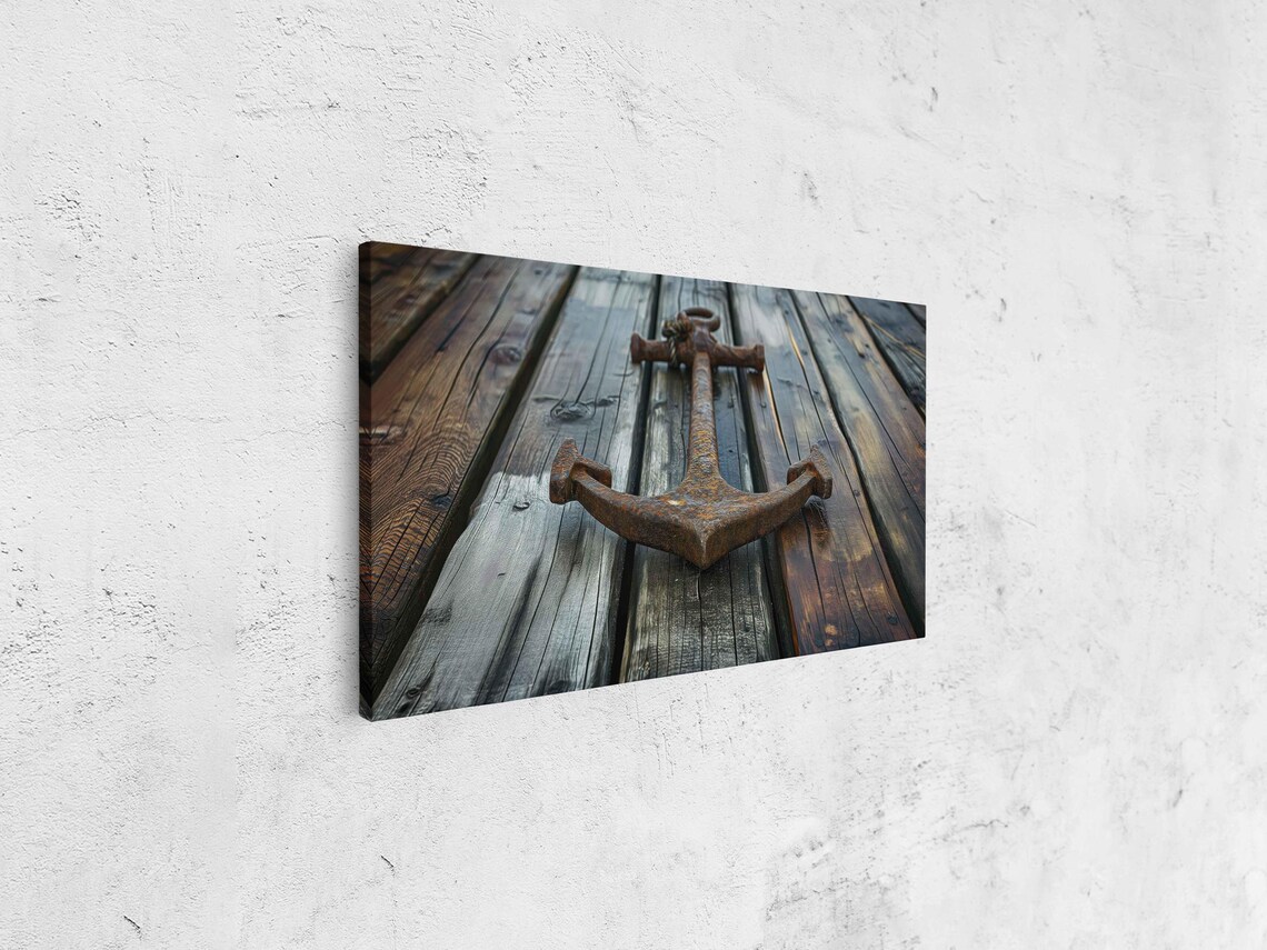 Rusty Anchor Resting On Weathered Wooden Dock Rustic Nautical Photo Poster - Image 4