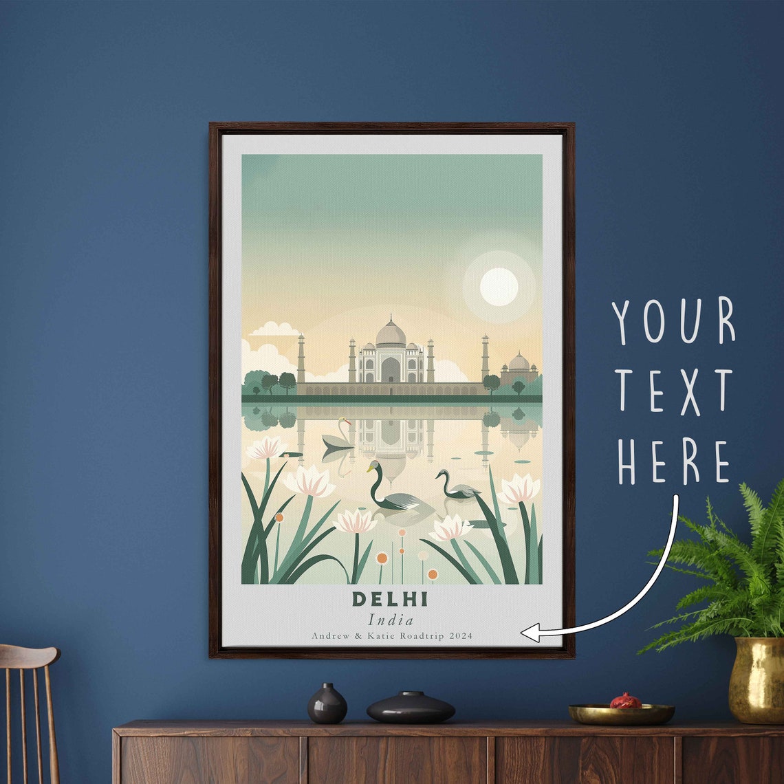 Delhi India Swans Lotus Monument Reflection Art Travel Poster - Image 3