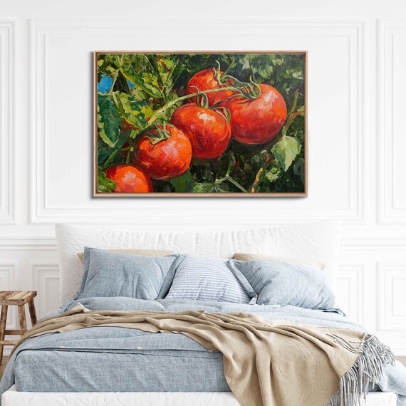 Tomato Garden Painting Vibrant Color Lush Greenery Wall Art Print Ready To Hang
