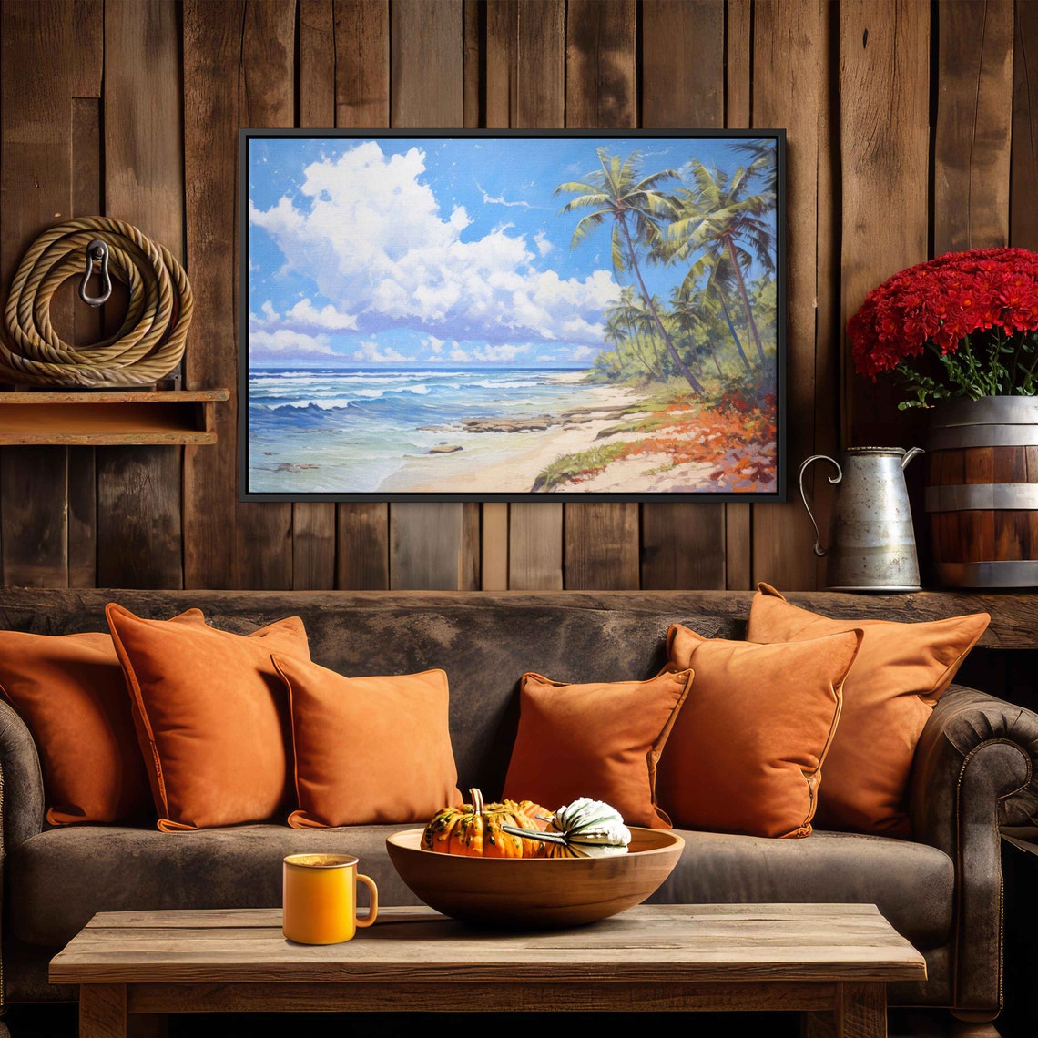 Tropical Beach On A Cloudy Day Impressionist Art Beach House Decor Beach Painting Framed Print Ready To Hang - Image 3