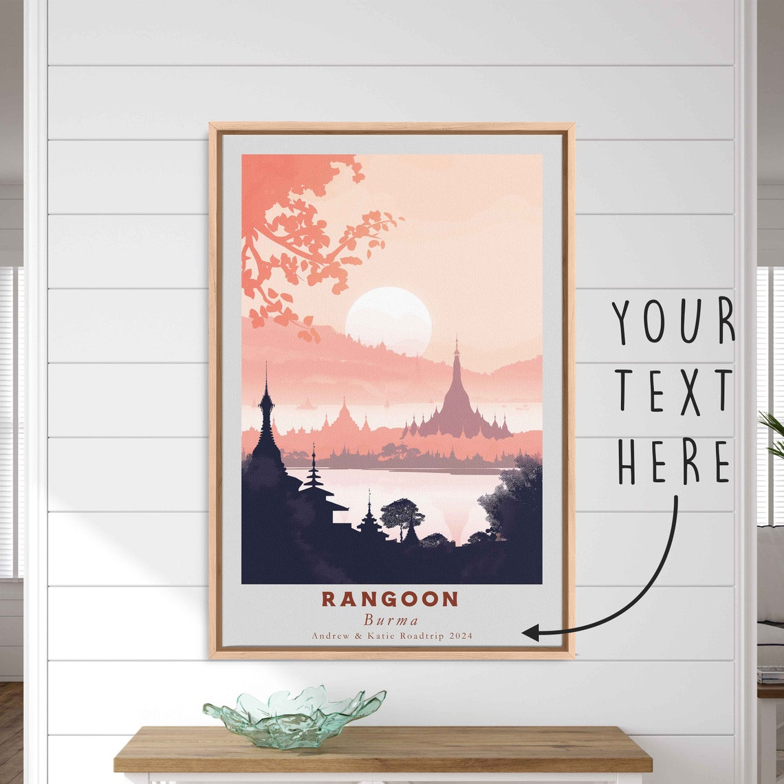 Rangoon Burma Shwedagon Pagoda Temple Sunset Retro Travel Poster - Image 3