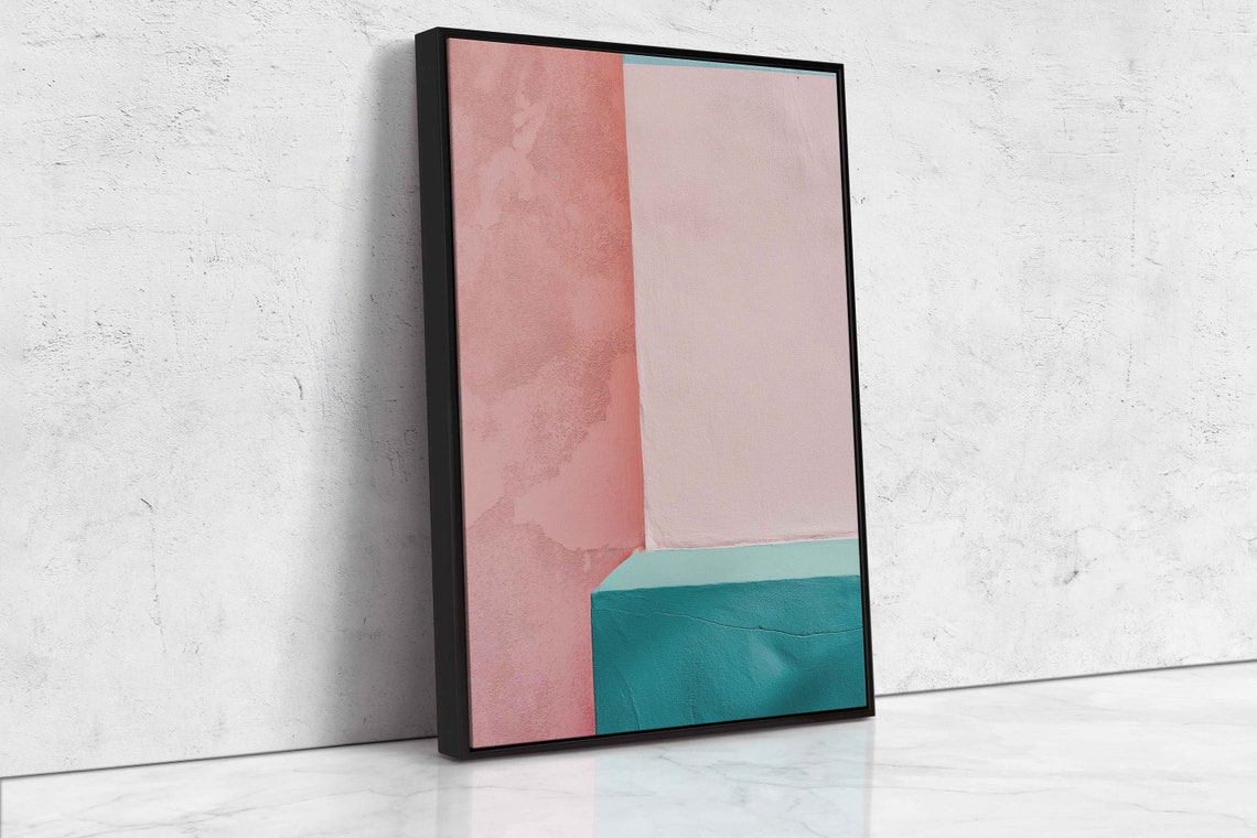 Pastel Coral Teal Minimalist Abstract Blocks Modern Painting Poster - Image 4