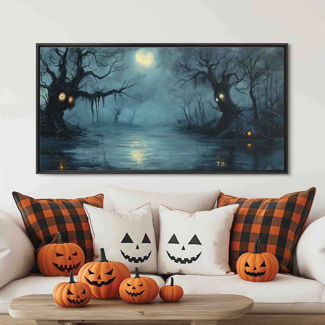 Misty Swamp Foggy Night Glowing Eyes Spooky Halloween Wall Art