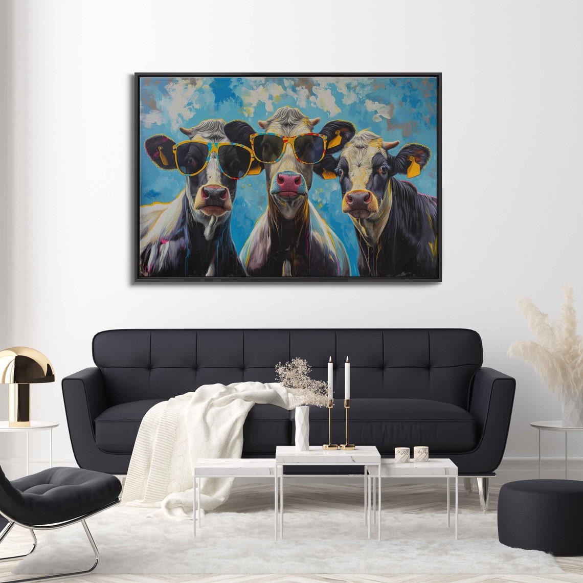 Three Swag Cows Wearing Colorful Sunglasses Blue Background Poster - Image 3