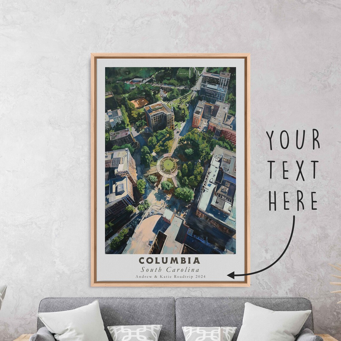 Columbia South Carolina Downtown Aerial Cityscape Travel Poster - Image 3