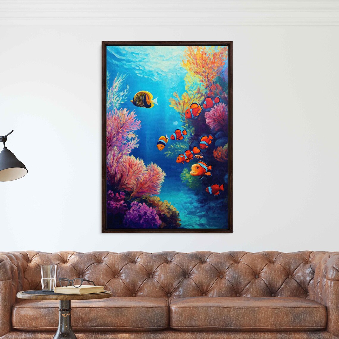 Coral Reef Underwater Scene Wall Art Print Colorful Fish Vibrant Coral