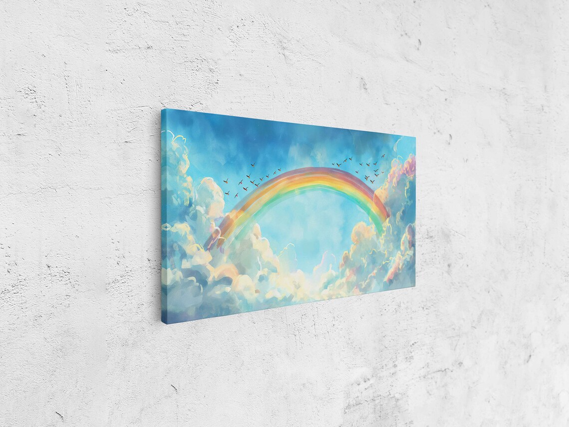 Pastel Rainbow Over Clouds and Birds, Nursery Art Print - Image 4