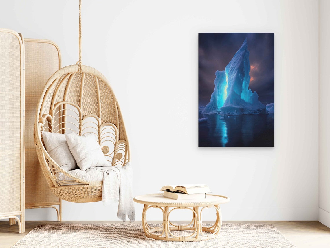 Glowing Blue Iceberg Night Ocean Reflections Dramatic Arctic Poster - Image 3