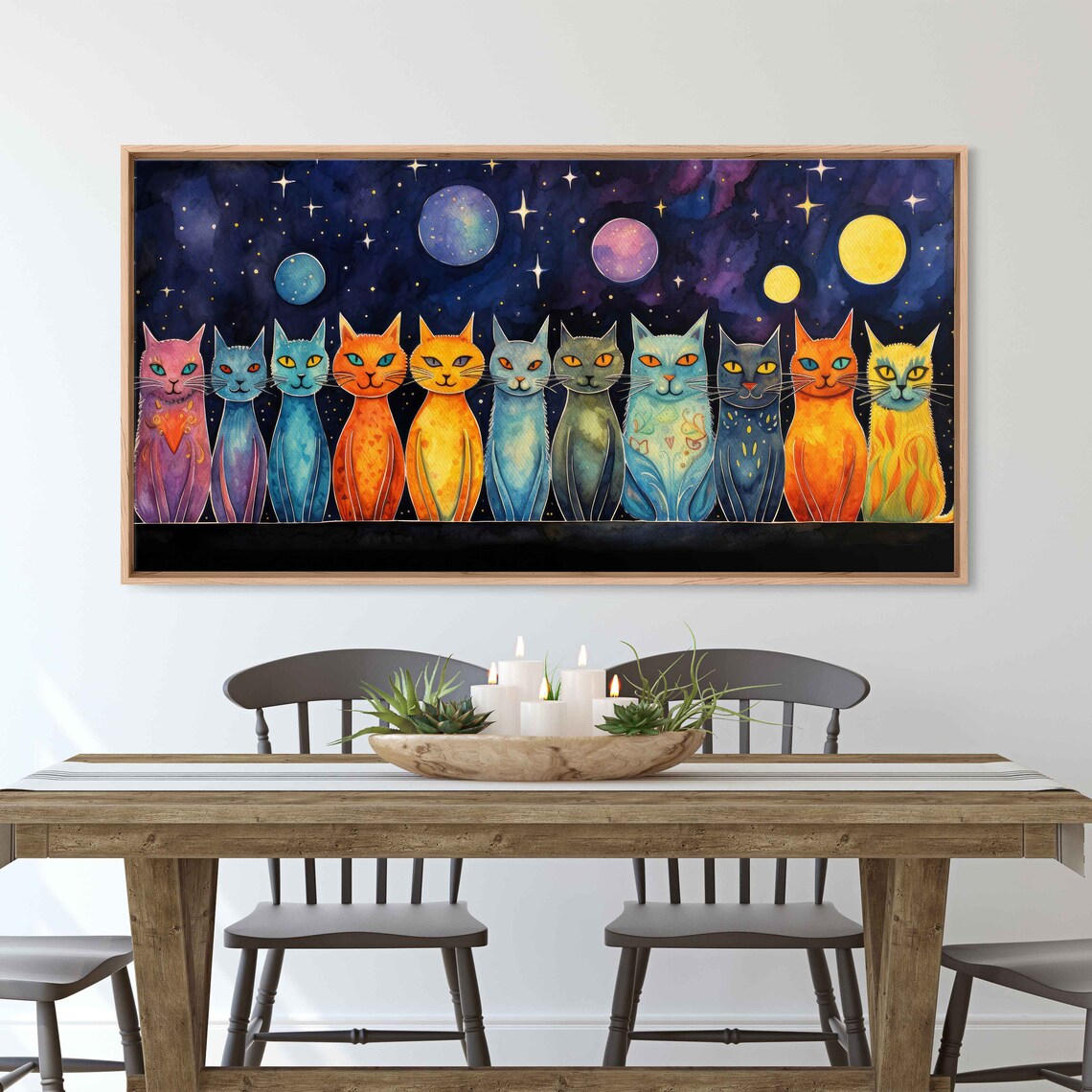 Celestial Cats Watercolor Stars and Moons Art Print - Image 2