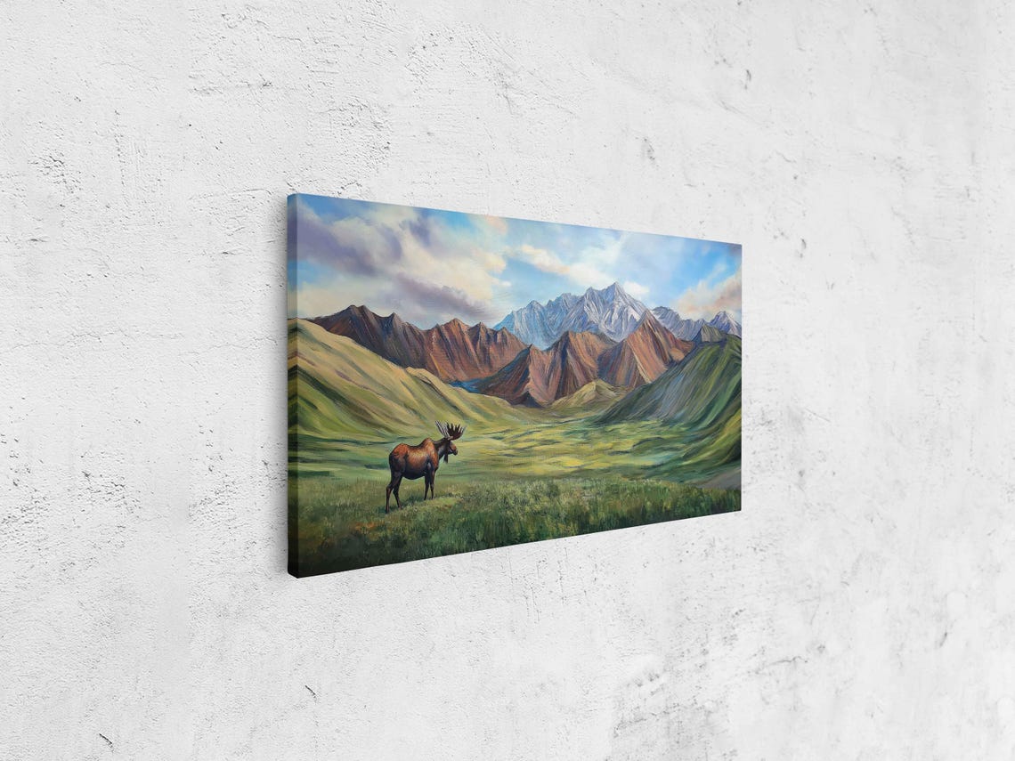 Majestic Moose Mountain Valley Wildlife Scenic Landscape Poster - Image 4