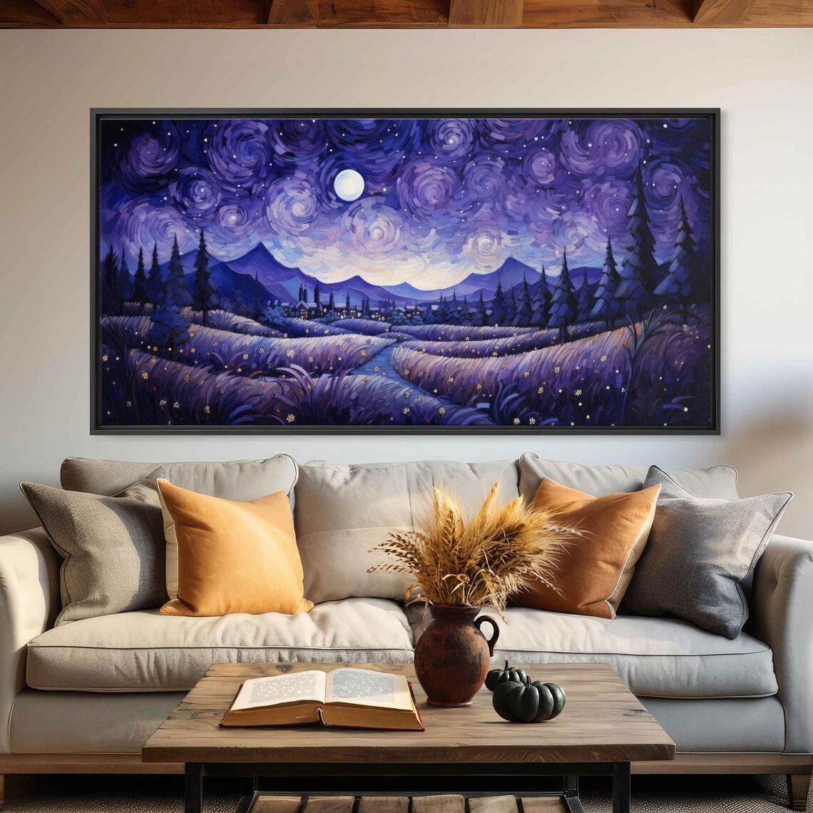 Van Gogh Inspired Starry Night Moonlit Purple Valley Impressionist Poster - Image 3