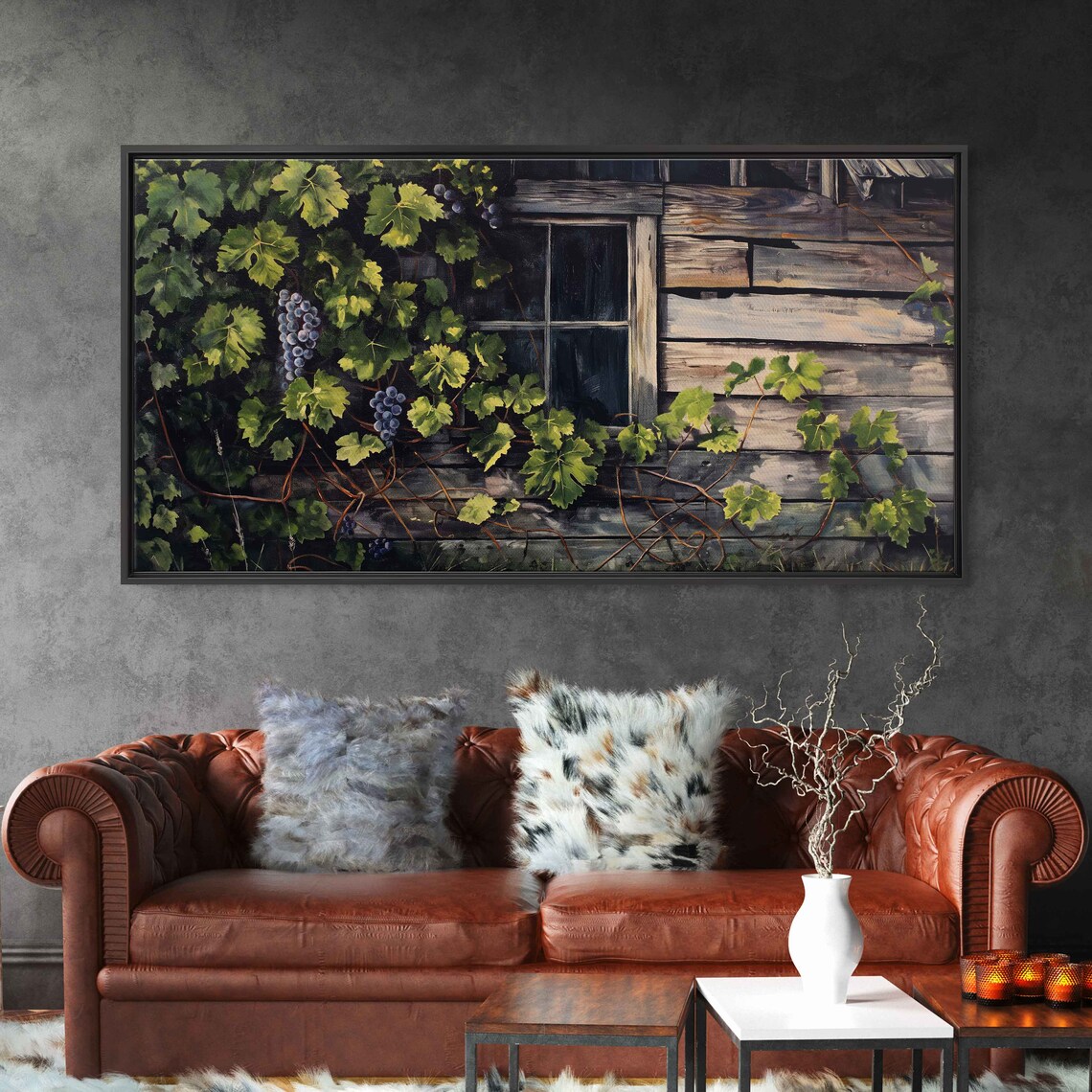 Grapevines Growing On Old Wooden Barn Wall Art Print Farmhouse Decor Rustic Art Ready To Hang - Image 2