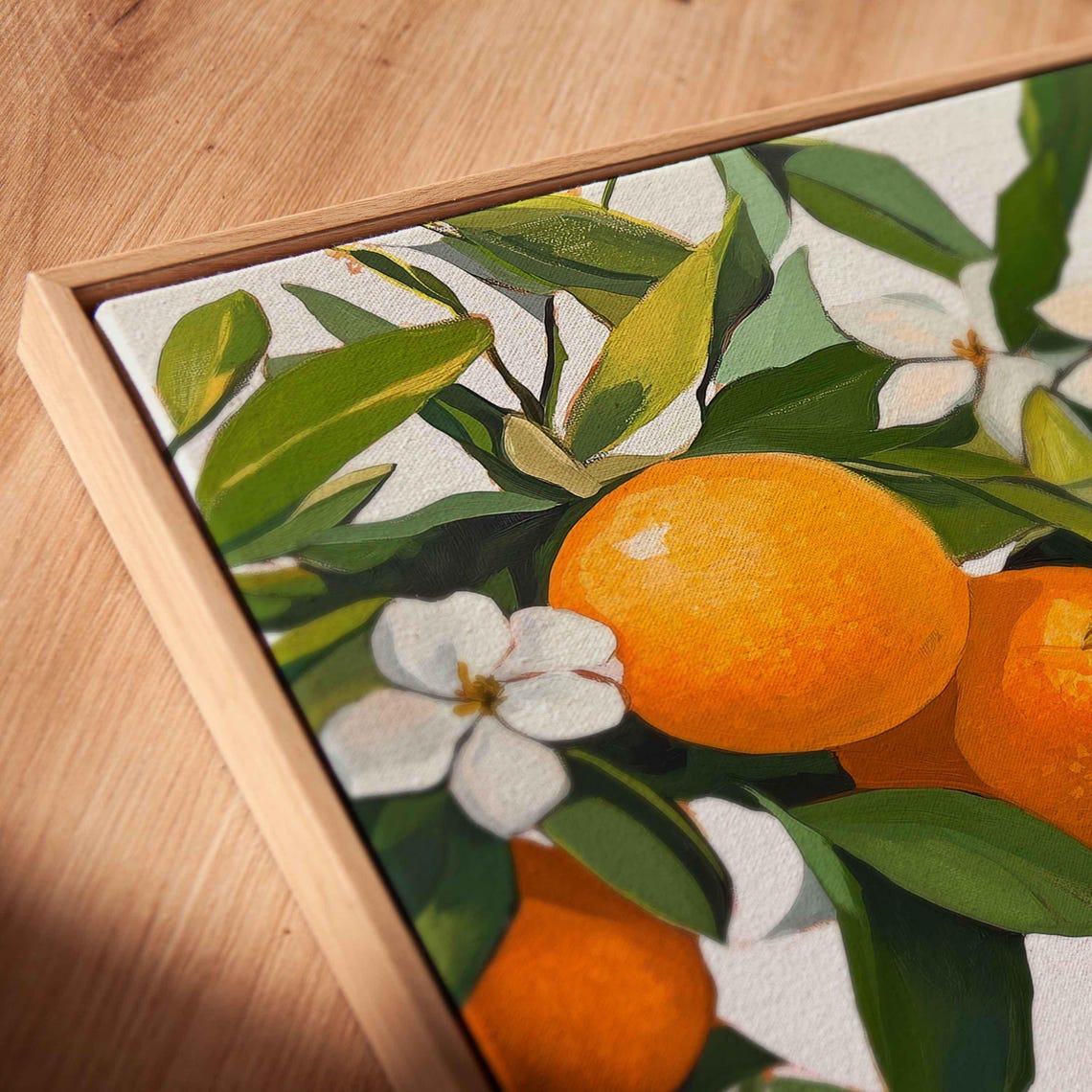 Bright Oranges White Blossoms Painterly Citrus Branch Kitchen Wall Art - Image 2