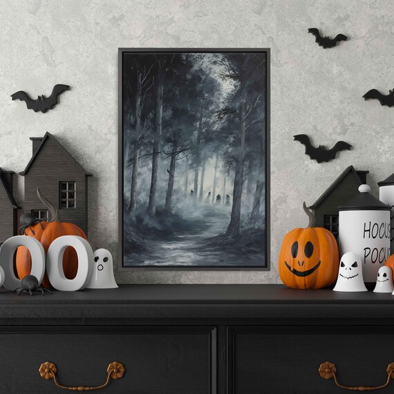 Ghostly Figures Misty Dark Forest Foggy Night Halloween Spooky Print