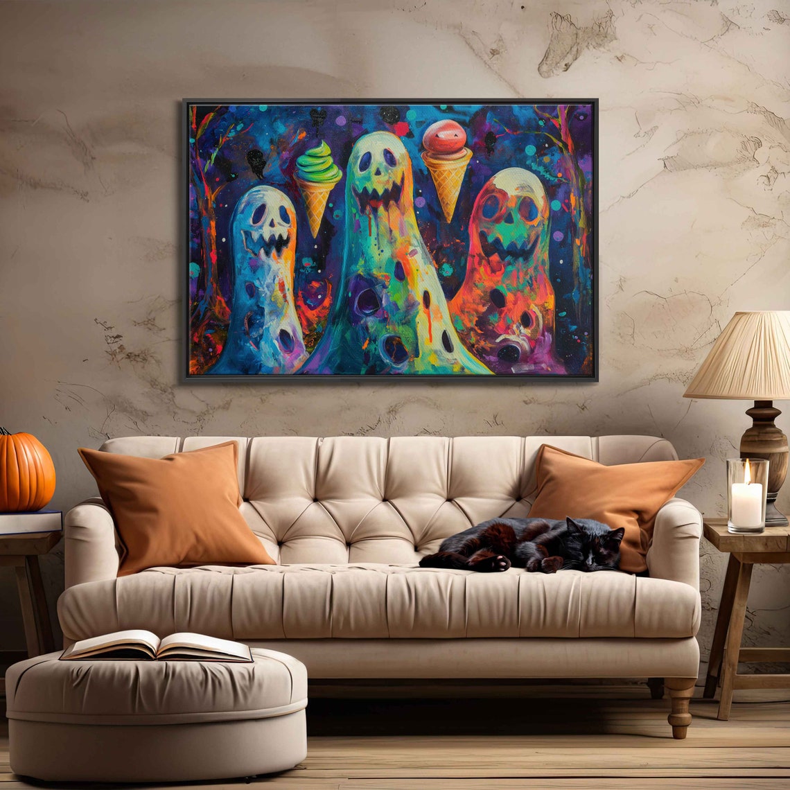 Psychedelic Neon Ghosts With Ice Cream Cones Halloween Poster - Image 3