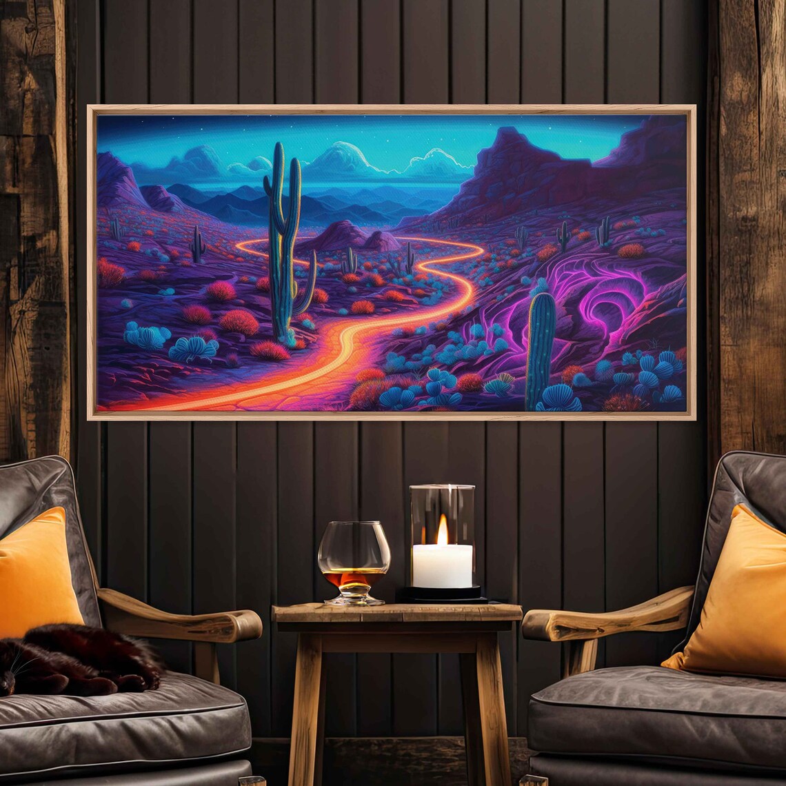 Neon Desert Painting Framed Print Ready To Hang - Image 2