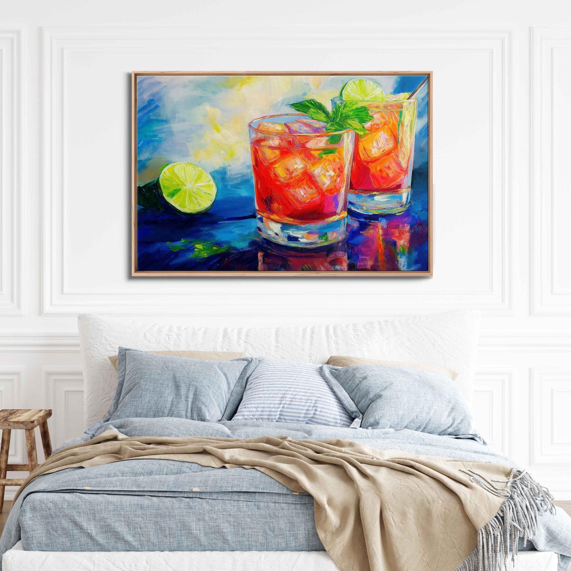 Crimson Citrus Cocktails Lime Mint Ice Vibrant Blue Bar Art Poster