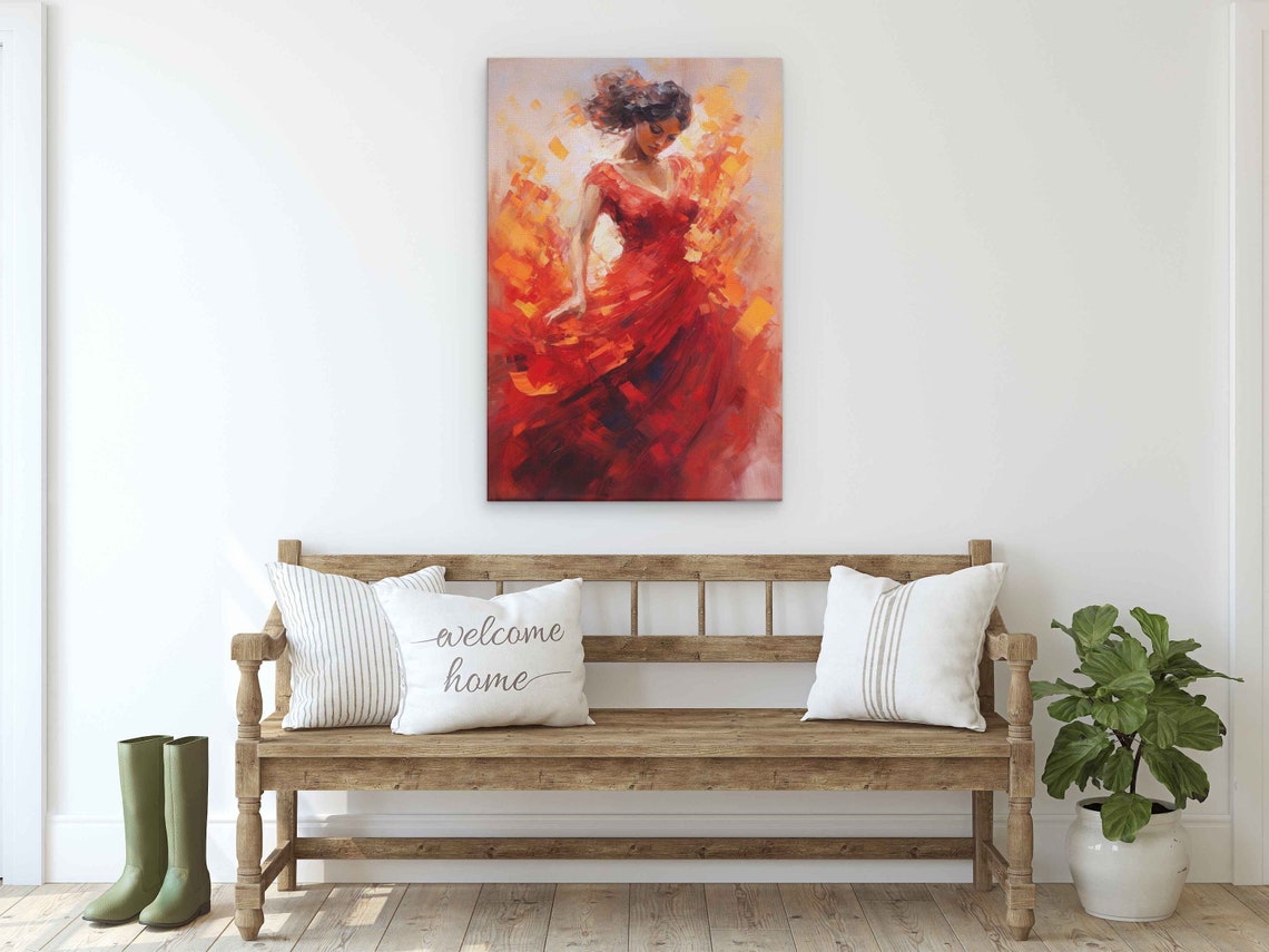 Red Dress Flamenco Dancer Dynamic Brushstroke Abstract Art Print - Image 2
