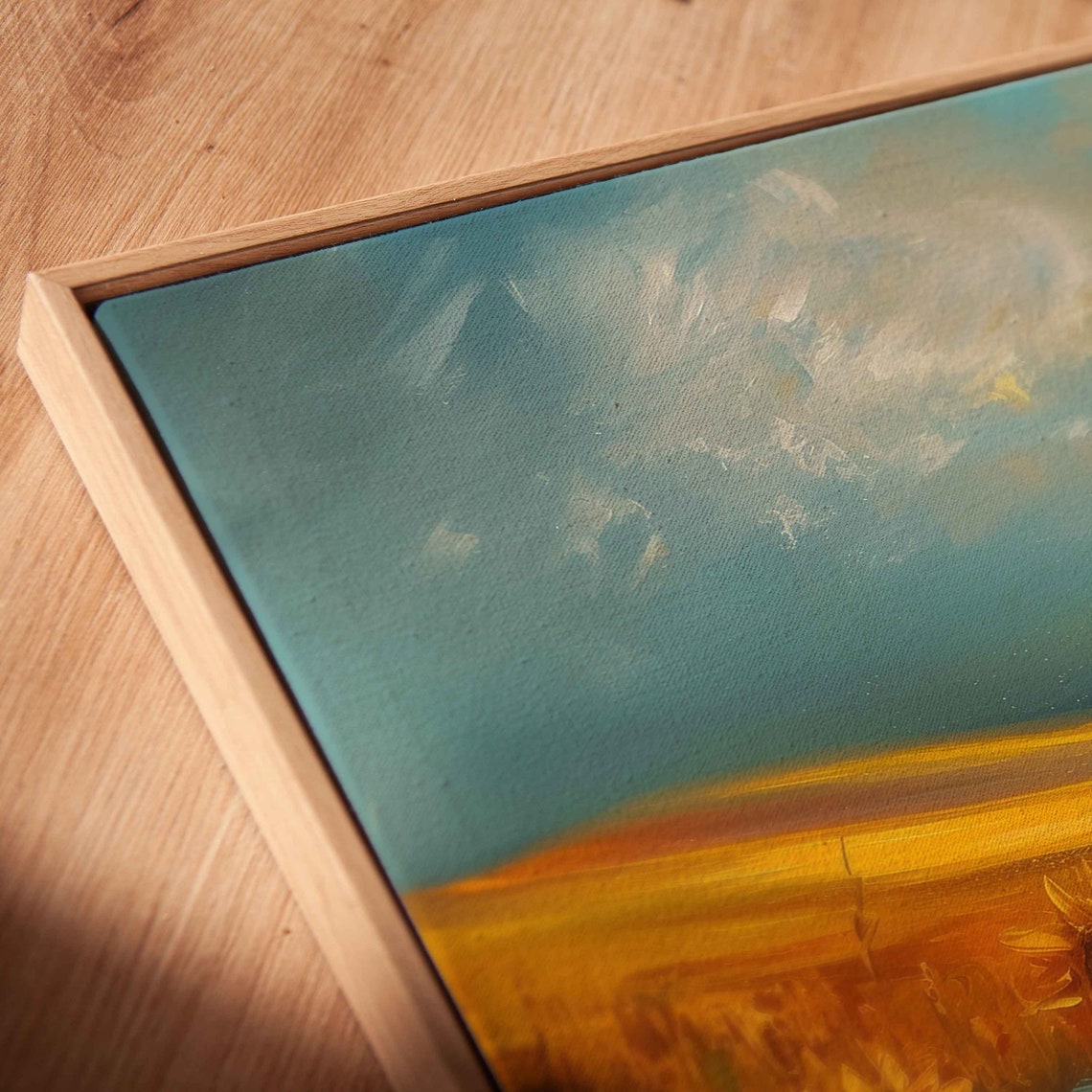 Sunflower Field Under Golden Sky With Distant Hills Acrylic Poster - Image 2