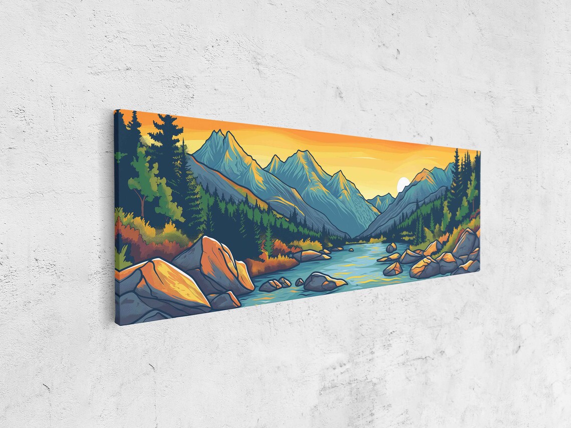Flowing Rock River Colorful Valley Soothing Sunset Art Framed Print Ready To Hang - Image 4