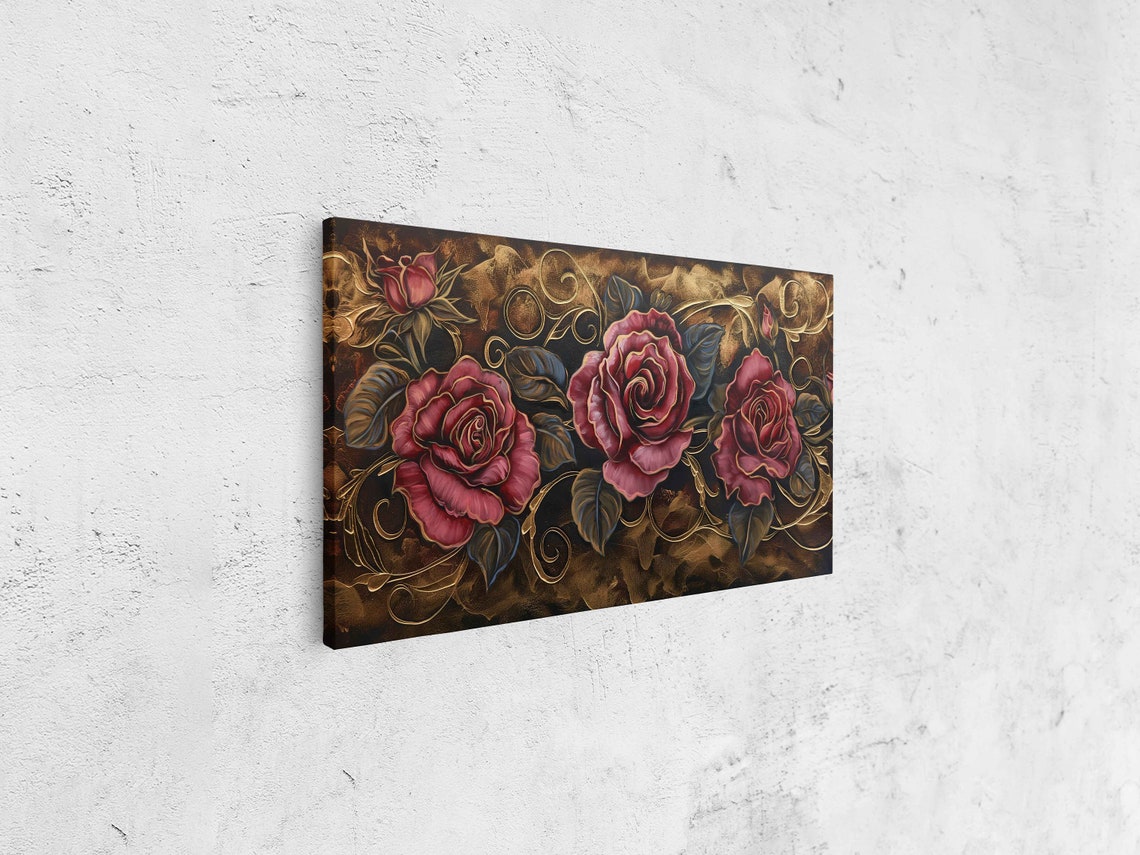 Ornate Vintage Red Roses With Gold Scrollwork Floral Art Poster - Image 4