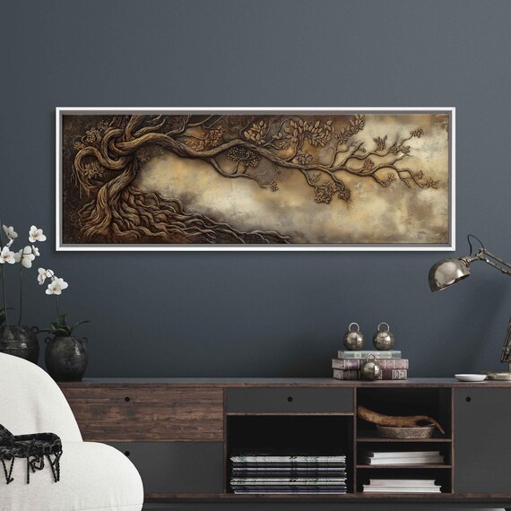 Tree Of Life Wall Art Print Intricate Earth Toned Pastel Design Textured Nature Illustration