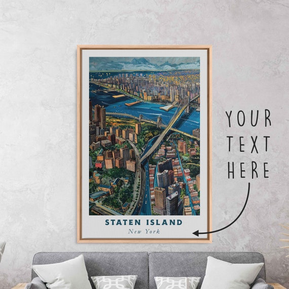 Staten Island New York Acrylic Painting Travel Art Framed Wall Art Framed Fine Art Poster Paper Print Travel Home Decor
