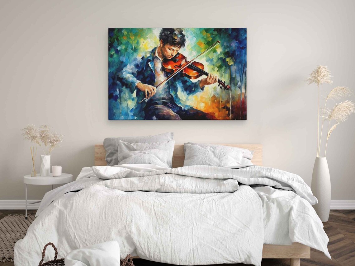Violinist Playing Violin Colorful Palette Knife Oil Painting Music Art Poster - Image 3