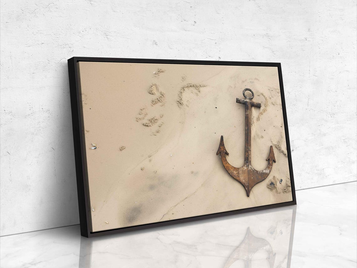 Rusty Anchor Resting On Golden Beach Sand Nautical Photo Poster - Image 4