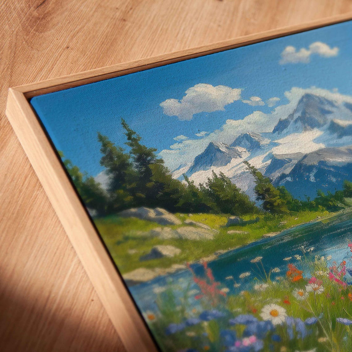 Snow Capped Peaks Alpine Lake Wildflower Meadow Sunny Poster - Image 2