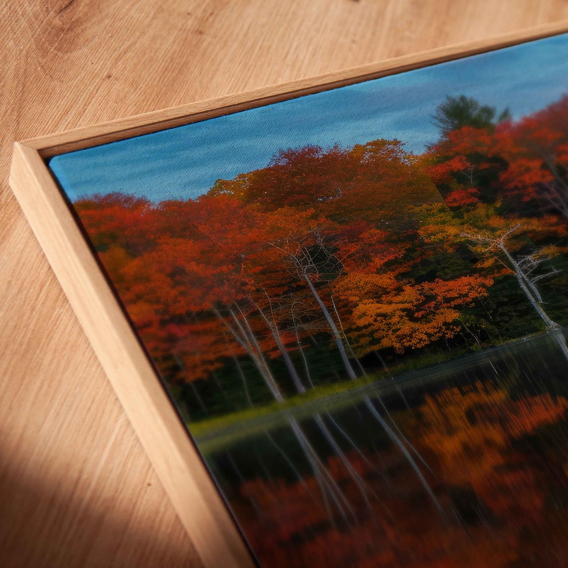 Lone Blue Rowboat Autumn Lake Mirror Reflection Fall Scenery Poster - Image 2